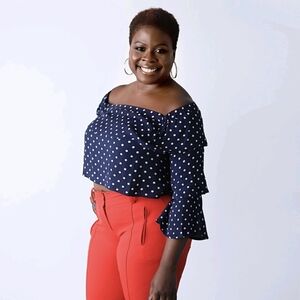 Navy Polka Dot Off-Shoulder Top